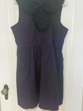 Dangerfield Purple and Black Striped Sleeveless Fit-and-Flare Dress